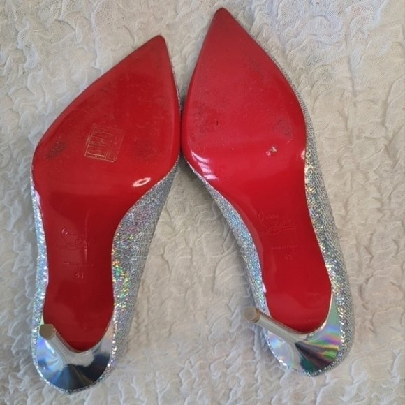 Christian Louboutin Silver Shoes Kate 100 Paill Hotfix Heels Size 41 Pumps - Picture 4 of 13
